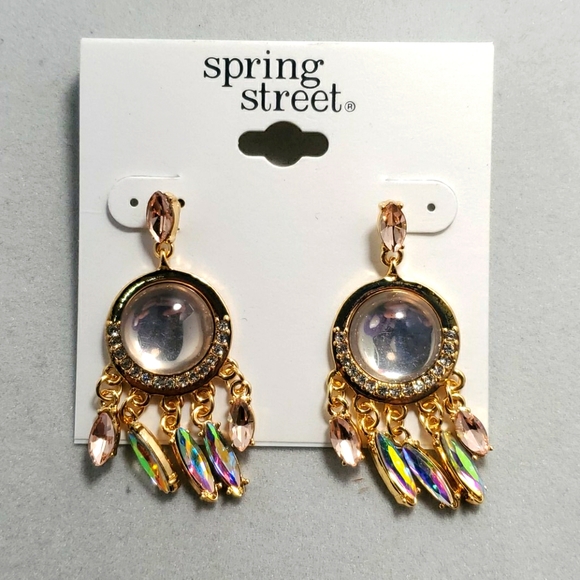 2 for $12  Spring street gold with stone dangle pierced earring - Picture 1 of 2